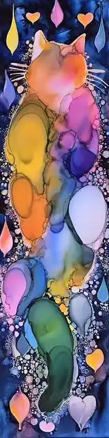 Free abstract cat art bookmarks featuring the view from behind a cat in abstract art